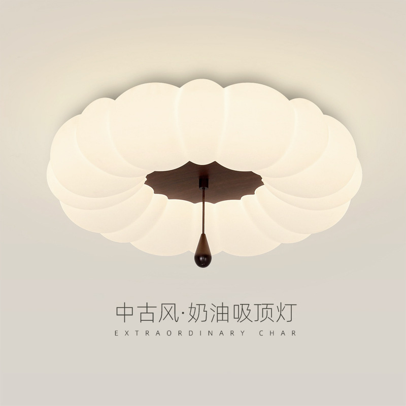 Vintage Cream-Style Bedroom Ceiling Light, Creative Pumpkin Petal Master Bedroom Lamp, New Room Lighting in Mid-Century Style Vintage Cream-Style Bedroom Ceiling Light, Creative Pumpkin Petal Master Bedroom Lamp, New Room Lighting in Mid-Century Style