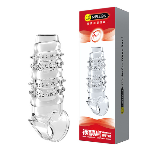 Secret Love Tiguan Big and Small Steel Cannon Finger Vibration Sleeve Crystal Wolf Tooth Sleeve, Lengthened and Thickened, Locking-Effect Erotic Sleeve with Spikes