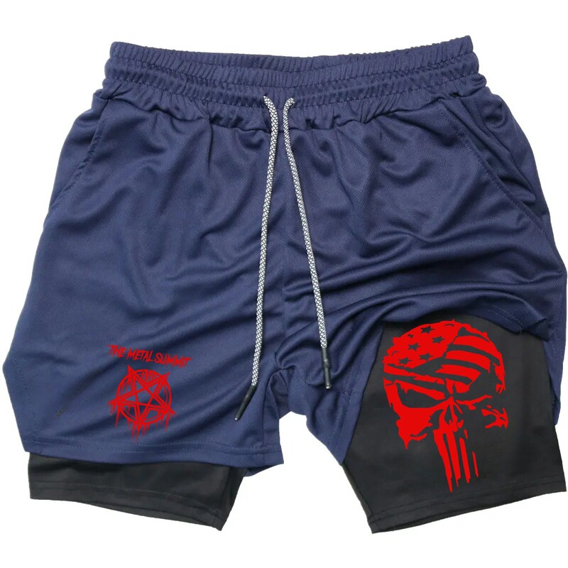 Men's Anime Double Layer Shorts Fitness Sports Printed Sports Multifunctional Training Quick Dry Running Quick Dry Shorts