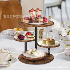 木质圆形蛋糕架可旋转生日蛋糕展示架多层甜品收纳架室内花盆架托