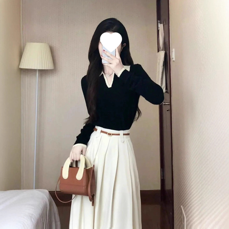 套裙两件套高档半身裙气质小香风套装裙女长袖针织上衣秋季一整套|undefined