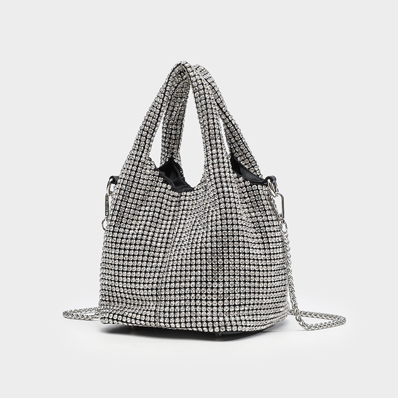 Cross-Border Hot Selling Full Diamond Bag Women's Diamond Evening Bag Bucket Bag Rhinestone Chain Bag Shiny Hand-Held Crossbody Bag