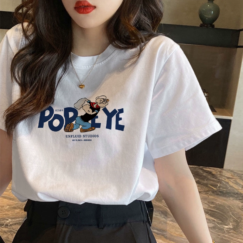Женская хлопковая футболка с коротким рукавом, европейский белый цвет, новая модель 2025 года, свободного кроя, стройнящая, дизайнерская, нишевая, милая, с мультяшным принтом