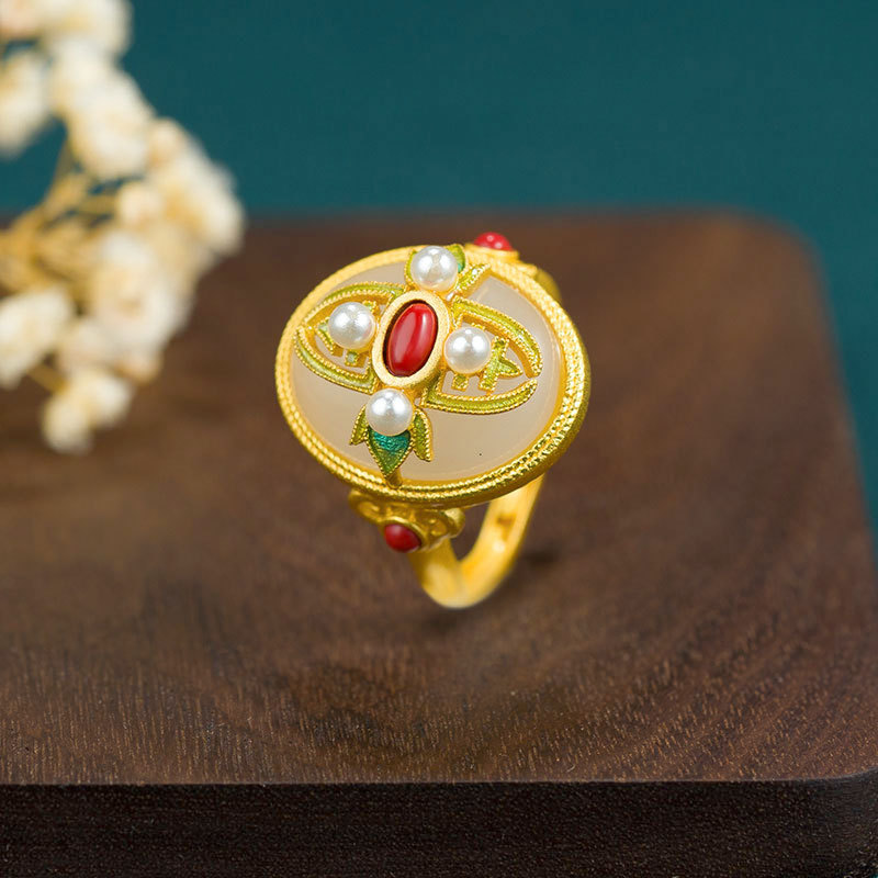Vintage Designer Ring Für Damen Aus Achat Und Hetian Jade_voghion.com