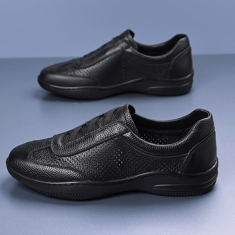 Sandalias de hombre transpirables de verano de piel de vaca de primera capa, zapatos casuales de un pedal para hombre huecos de cuero, zapatos de hombre, zapatos