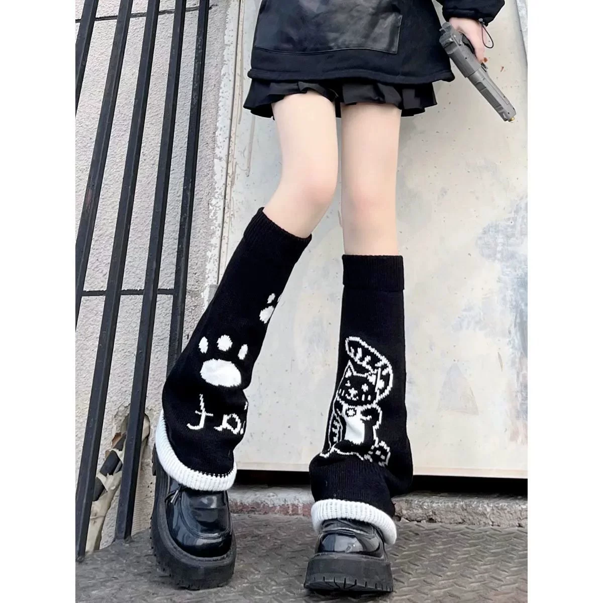 Cute Japanese knitted gaiters, mid-length, Lolita style