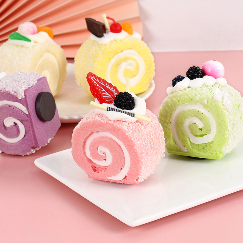 PU Simulation Fruit Swiss Roll Cake Dessert Model Simulation Cream Cake Refrigerator Sticker Photography Props