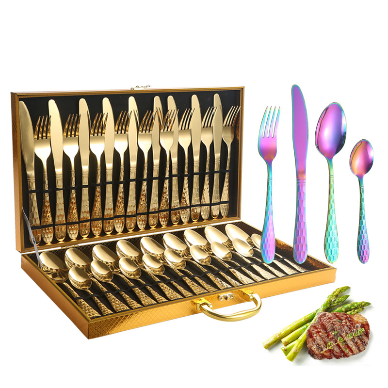 Fuente transfronteriza de cubiertos de acero inoxidable cuchillo y tenedor cuchara set cubiertos de agua set 24 / 36 / 48 piezas set caja de regalo set