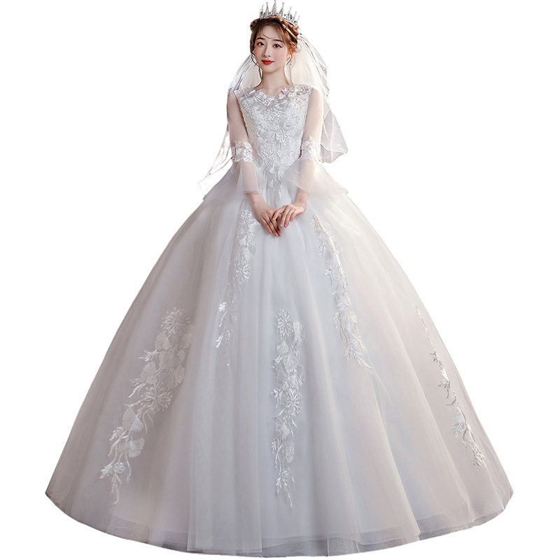 Hauptbrautkleid, Frühling/Sommer, Koreanischer Stil, Große Größe, Neues Modell, Waldmotiv, Schulterfrei, Lange Glockenärmel_voghion.com