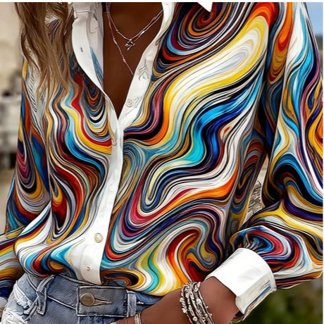 New Foreign Trade Women's Shirts Cross-Border Printed Tops Amazon Aliexpress Europe and America