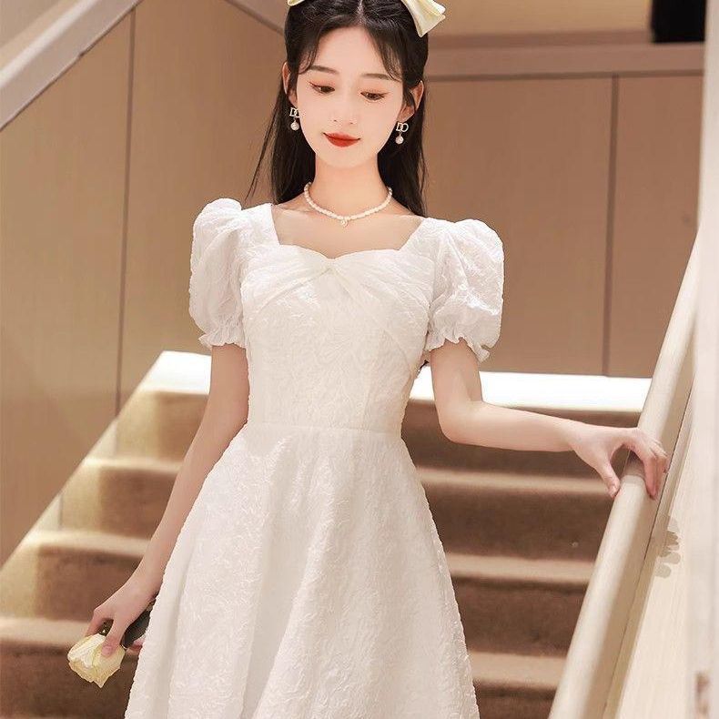 9387 女性のライトラグジュアリーニッチハイエンドフレンチハイエンドセンス認定登録白婚約ドレス女性のためのパフスリーブ|undefined