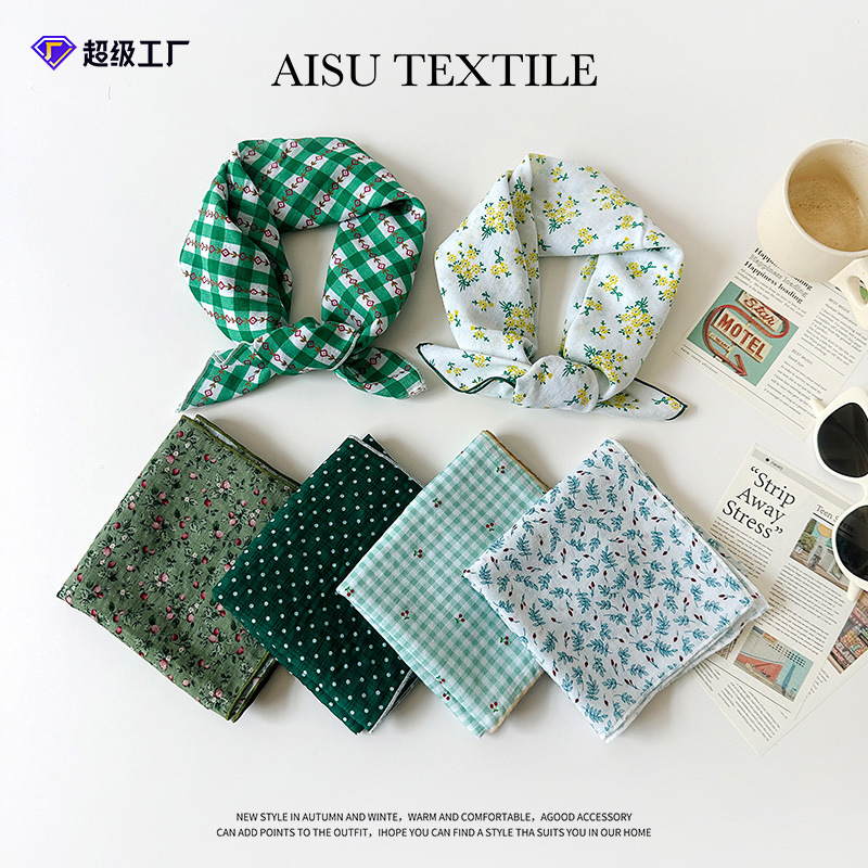 58 Cotton Small Square Scarf Korean Floral Small Fresh Breathable Small Square Scarf Headband Decorative Accessories Scarf Scarf
