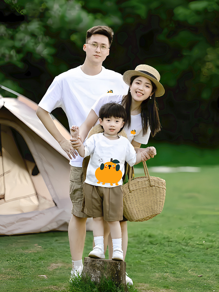 in stock] Parent-child T-shirt Summer Family Decoration Mother-child Dress Fried Street High-end Mother-daughter Loose Family of Three Parent-child T-shirt