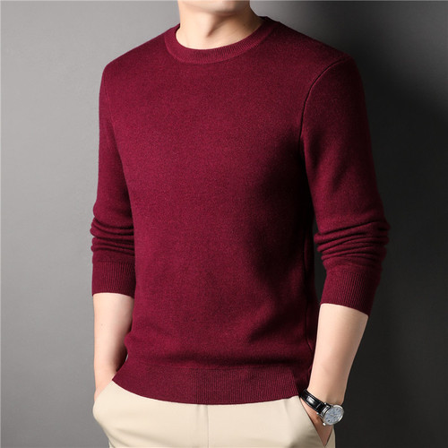 Live Stream Autumn Solid Color Youth Men's Sweater Slim Fit Versatile Business Round Neck Knitwear Men's Bottom Shirt Men's