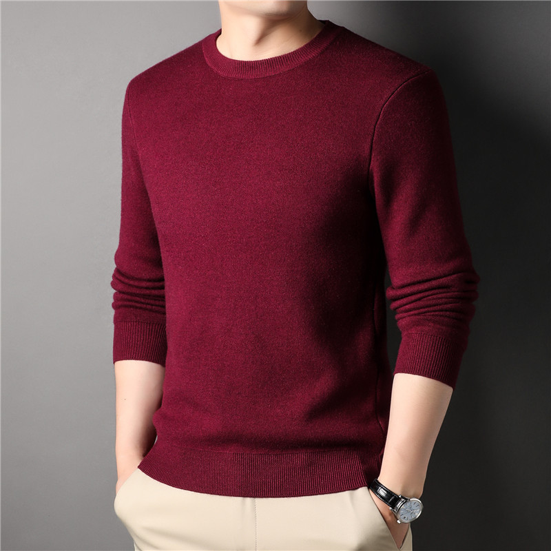 Live wholesale spring and autumn solid color youth men's sweater slim Joker business crew neck sweater men's base shirt