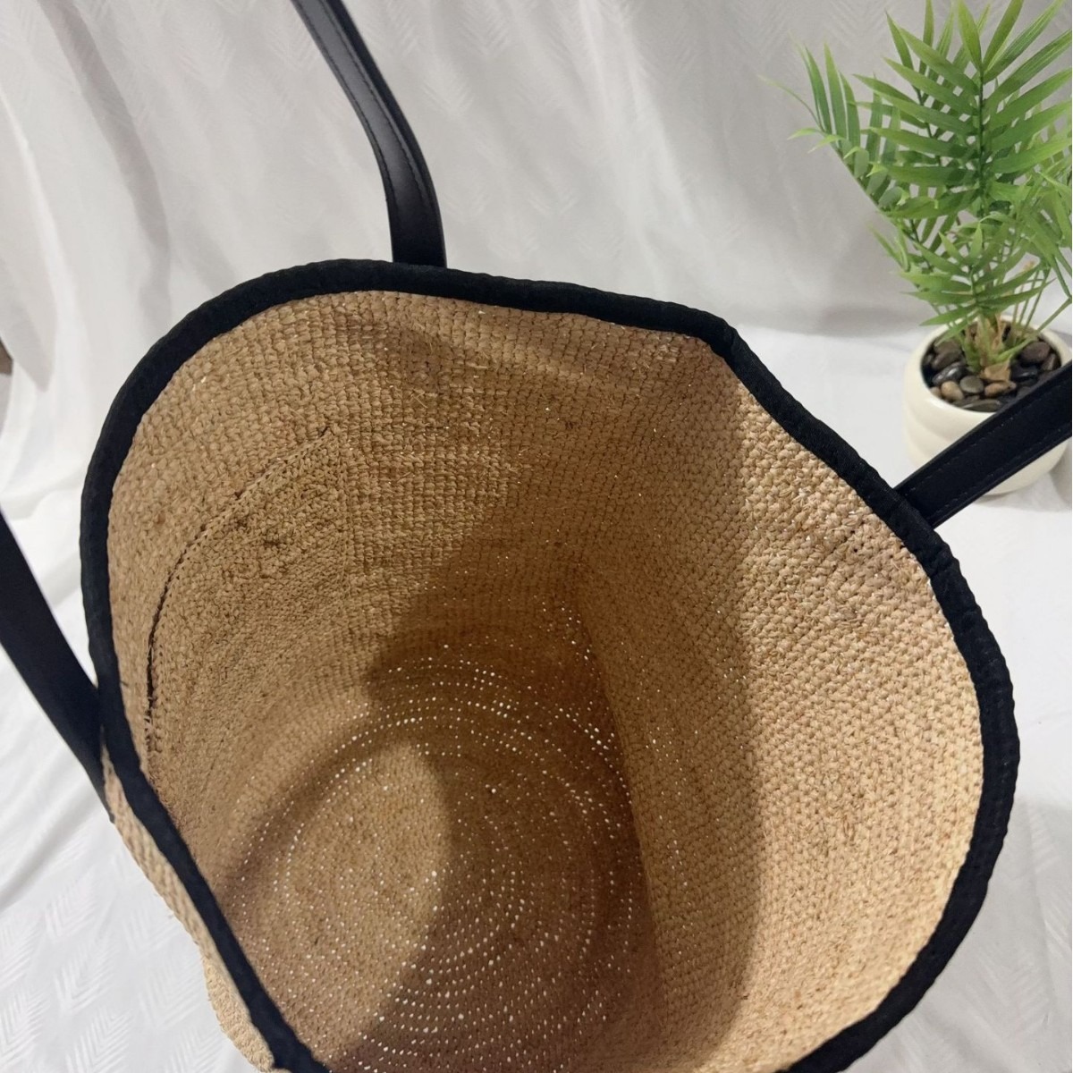 Japanese Style Raffia Minimalist Handmade Woven Straw Bag, Beach Vacation Tote, Women's Genuine Leather Handbag & Shoulder Bag - Thumbnail 4