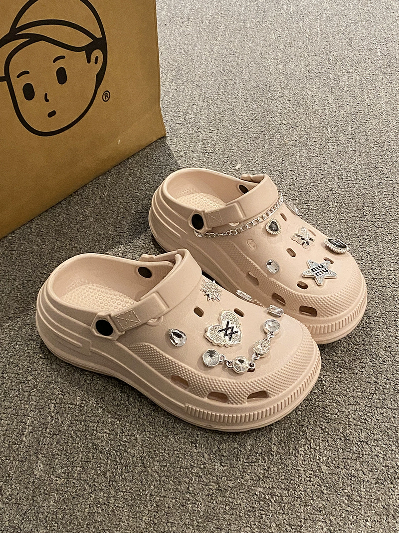 Non‑slip deodorized platform sandals, lightweight clogs with butterfly charms, sizes 36–41