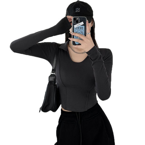 Women's 2025 U-Neck Design-Sensitive Base Shirt for Spring and Summer with a Sense of Elegance and a Hot Girl V-Neck Stylish Upper Shirt