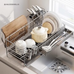 优勤厨房沥水架304不锈钢碗碟收纳架多功能家用厨房碗筷沥水篮