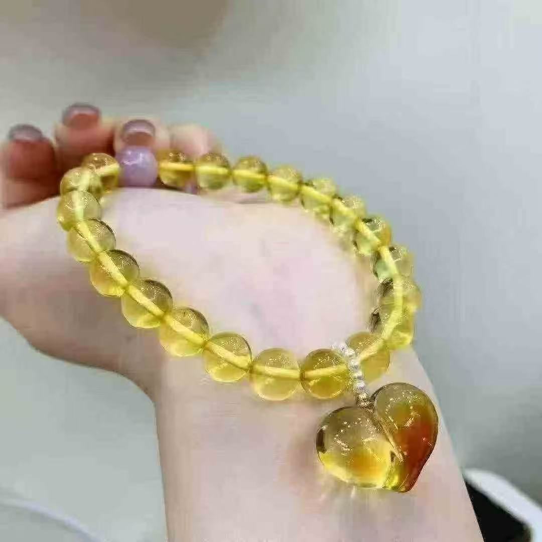 天然琥珀屁桃爱心手链时尚女生单圈手串搭配金珀紫锂辉小仙女必备