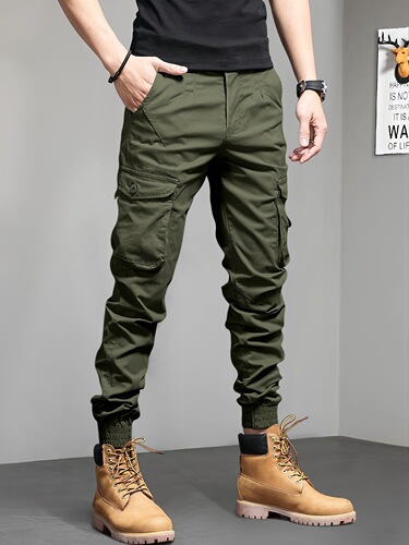 Solid Cargo Cropped Pants Slim Fit