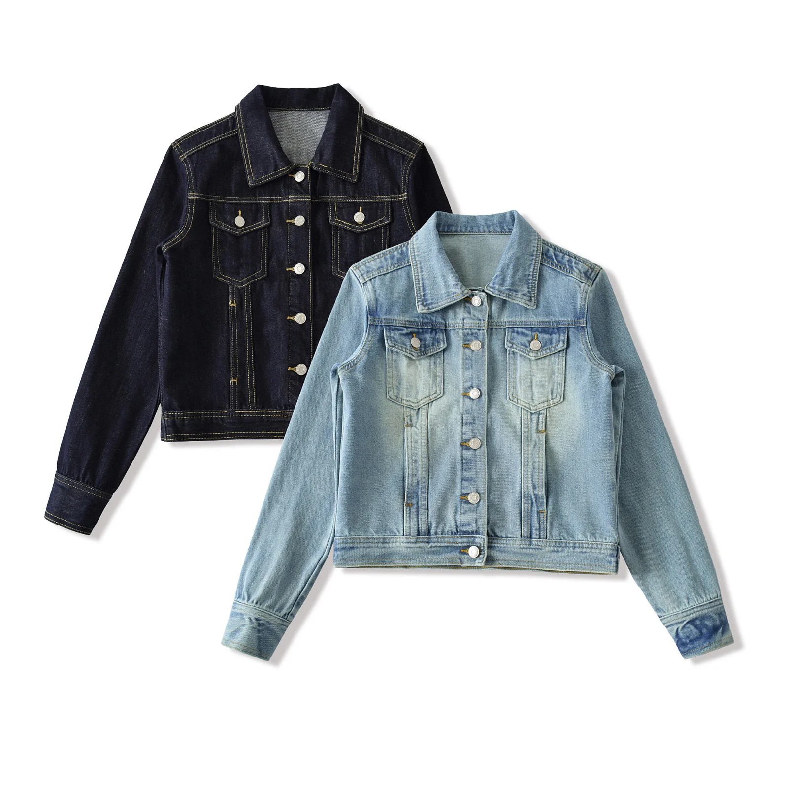 美式复古做旧牛仔外套春夏新款翻领水洗港味工装夹克上衣高腰开衫