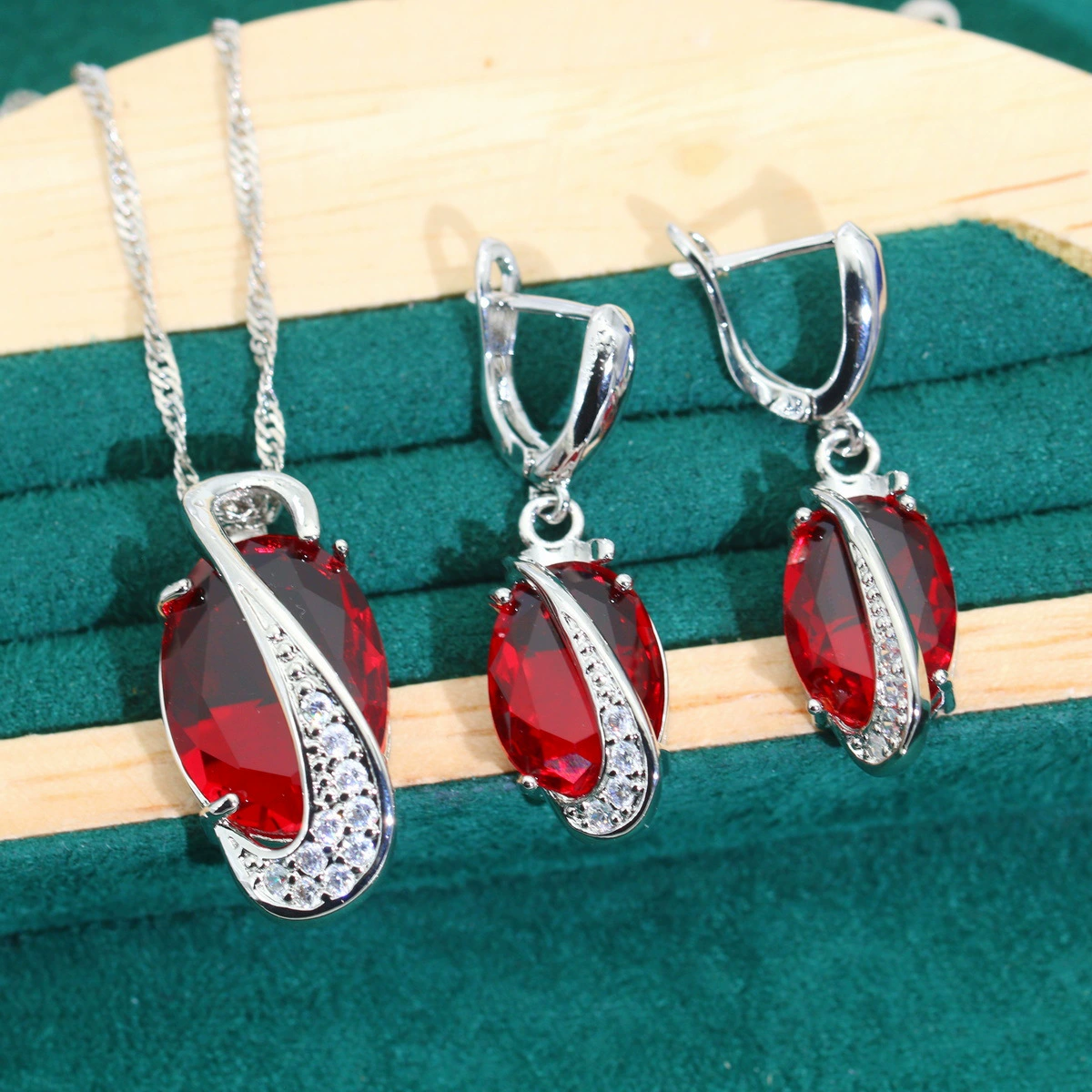 Fashionable necklace and earrings, ring, set for bride, wedding dress, accessory, jewelry, Korean style, 3 pieces