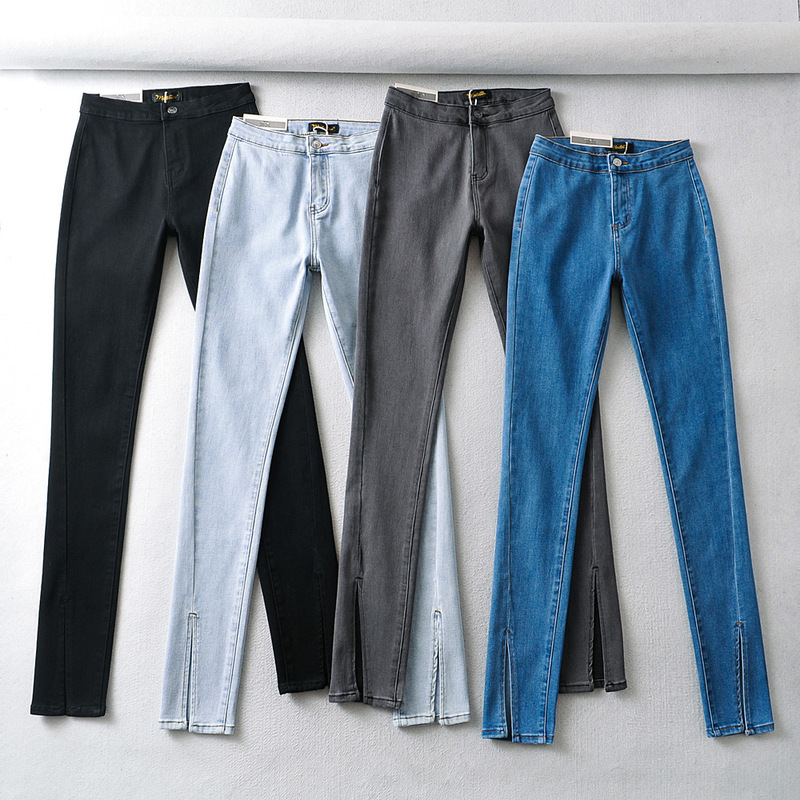 Slit-Front Slim-Fit Jeans Women's 2022 Spring New ins European and American Basic High-Waist Stretch Leg Trousers Slit-Front Slim-Fit Jeans Women's 2022 Spring New ins European and American Basic High-Waist Stretch Leg Trousers
