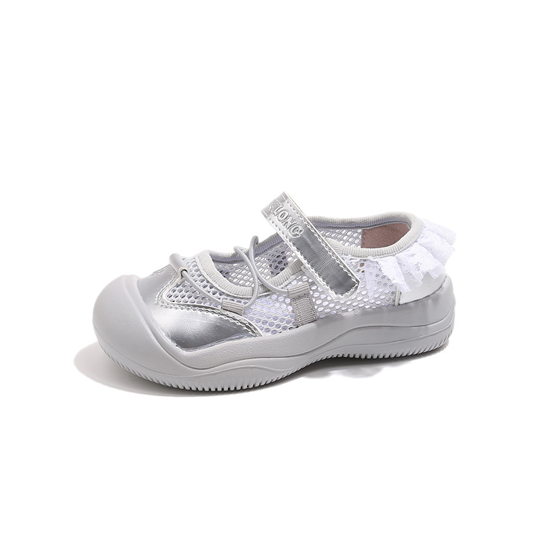 Sandálias deportivas para niñas 2025 verano nuevo niño de malla encaje zapatos casuales para niñas zapatos de malla transpirables image 6