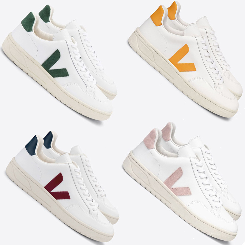 V12 Series Veja Genuine Leather White Shoes for Women Thick-Soled Casual Sports Sneakers for Men and Women with Contrasting Colors for Couples