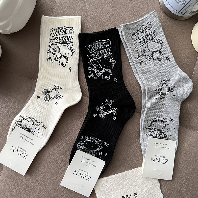 Cartoon Inkjet Kitty Cat Graffiti Socks Accessories Women's Socks European Light Luxury Women's Socks Spring Cotton Socks Decorative Socks Cartoon Inkjet Kitty Cat Graffiti Socks Accessories Women's Socks European Light Luxury Women's Socks Spring Cotton Socks Decorative Socks