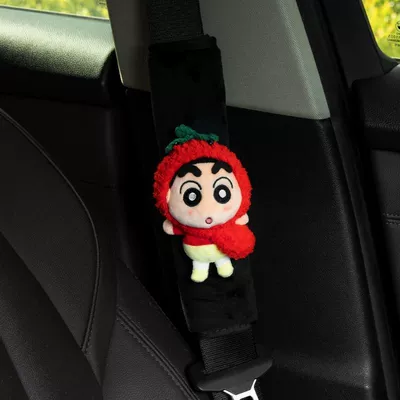 Seat belt shoulder pad | interior accessory - crayon-shin-chan-shoulder-pads-tomato-crayon-shin-chan-black-short-plush-seatbelt-shoulder-cover