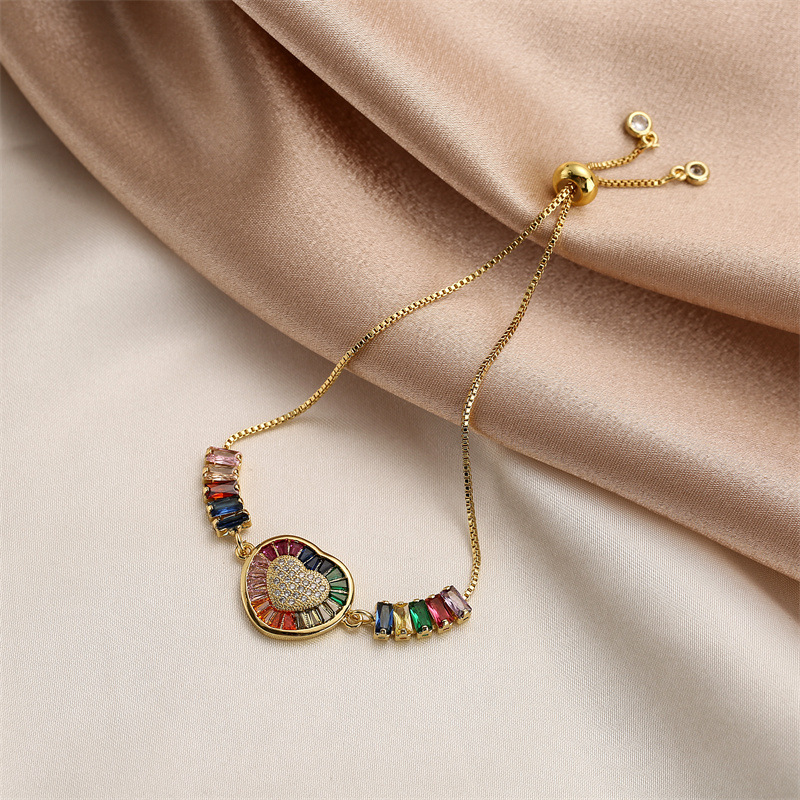 Inlay Design Fashion Heart Shape Copper Inlay Zircon Bracelets 1 Piece