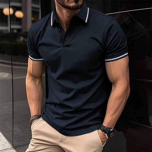 European and American cross-border Instagram 2024 summer AliExpress Amazon men's button-down ribbed collar sports polo shirt