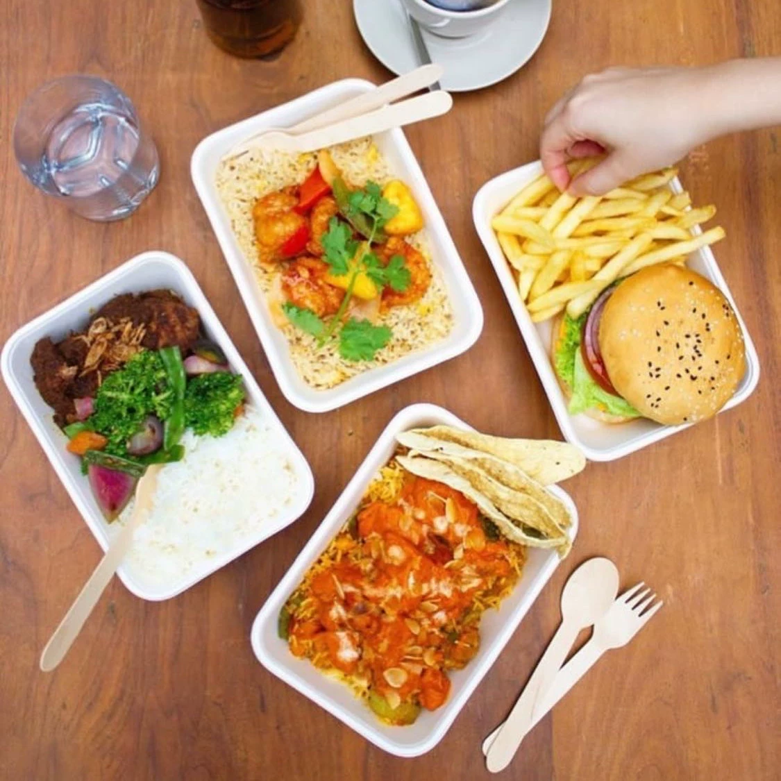 32OZ прямоугольная 1000ML разлагаемая одноразовая коробка для еды из мякоти