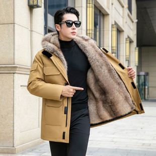 Parker Men's Coat 2024 New Mink Hair Detachable Liner Thickened Mid-length Haining Leather Coat for Winter