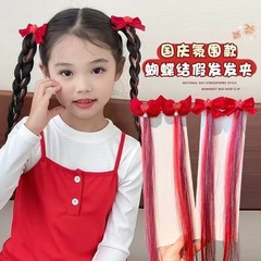 国庆节爱国儿童蝴蝶结发夹顶夹假发辫子发夹公主发饰鸭嘴夹批发