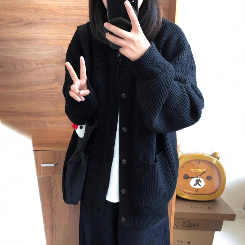 韩版宽松慵懒风针织开衫女秋冬新款厚款毛衣外套外穿百搭显瘦上衣|undefined