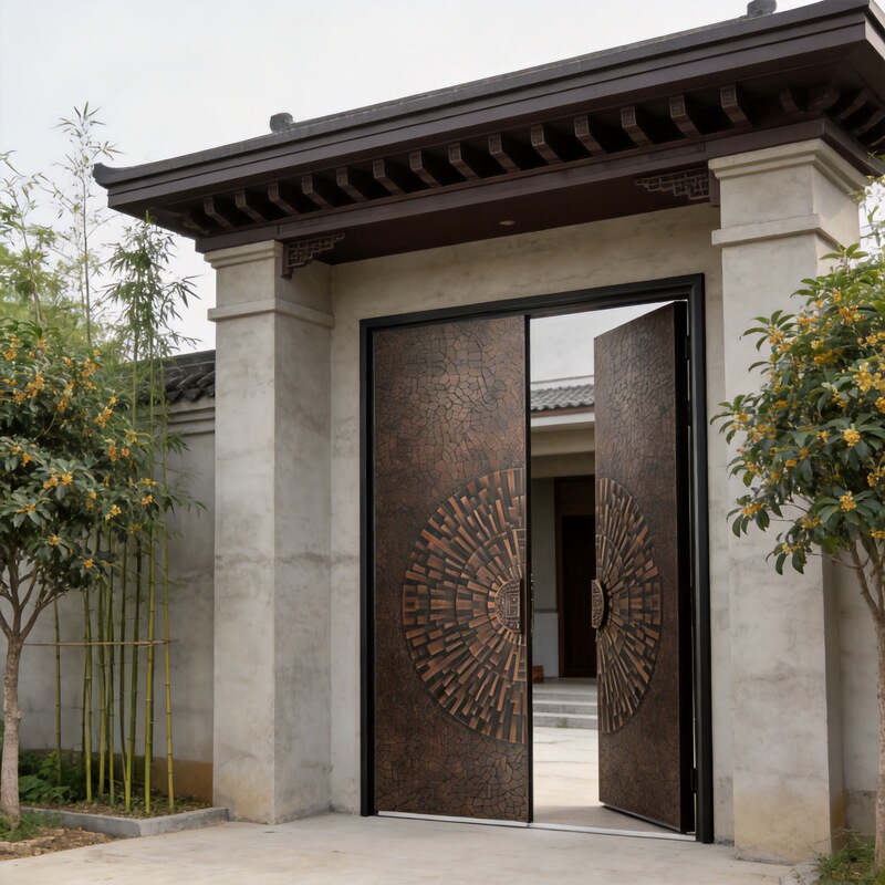 Eight mm carved cast aluminum door relief style aluminum wood armored door rural self-built villa door security door Eight mm carved cast aluminum door relief style aluminum wood armored door rural self-built villa door security door