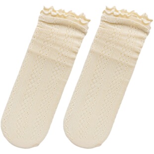 Thin wooden ear mesh piled socks cotton Japanese Mary Jane jk wind lace mid-tube socks spring and summer Lolita socks