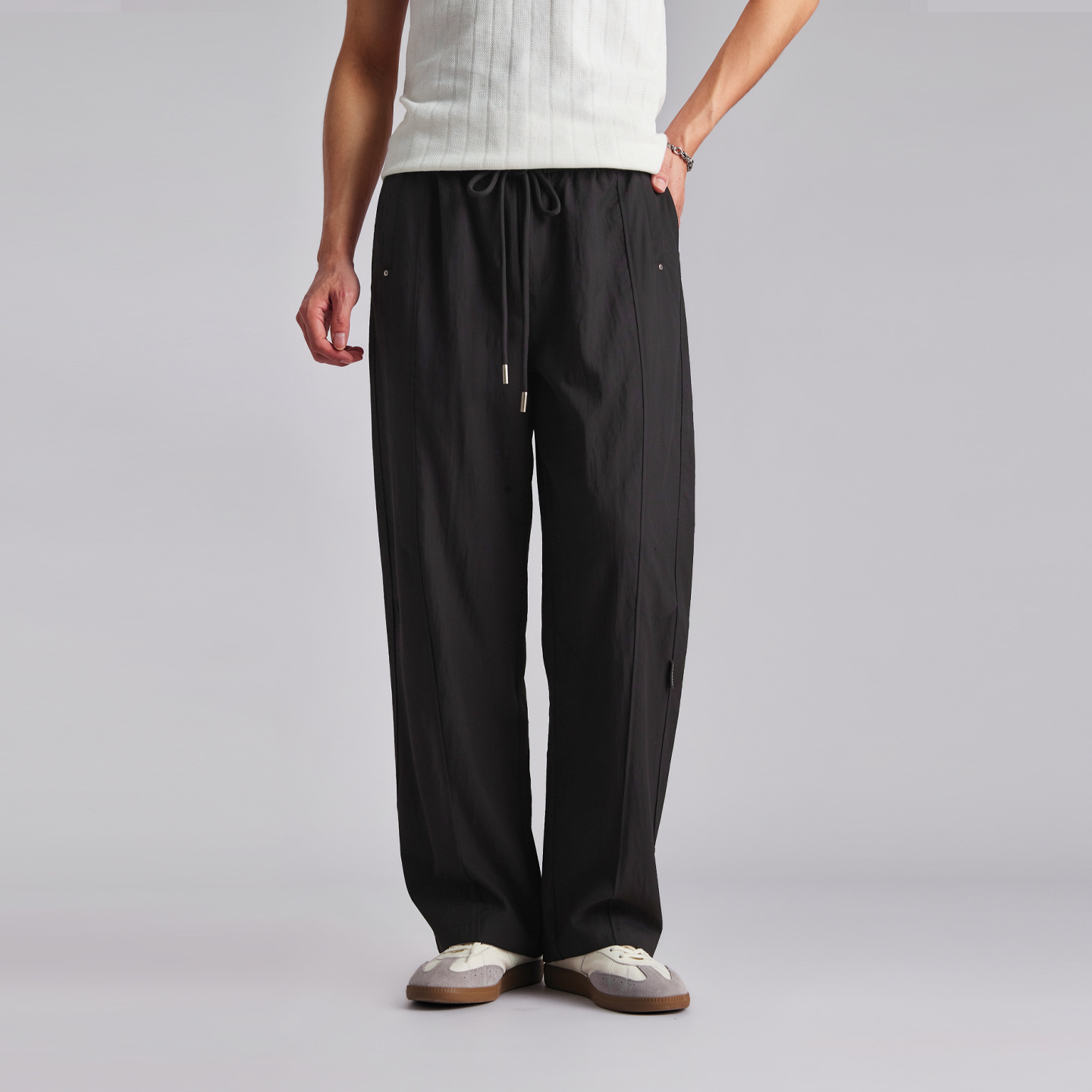 Quần jogger nam dáng rộng chất liệu linen phong cách Hàn Quốc — đen