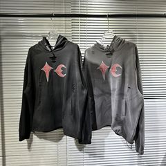 小众潮牌Thug Club朴宰范同款做旧脏洗拼皮破坏vibe连帽衫卫衣