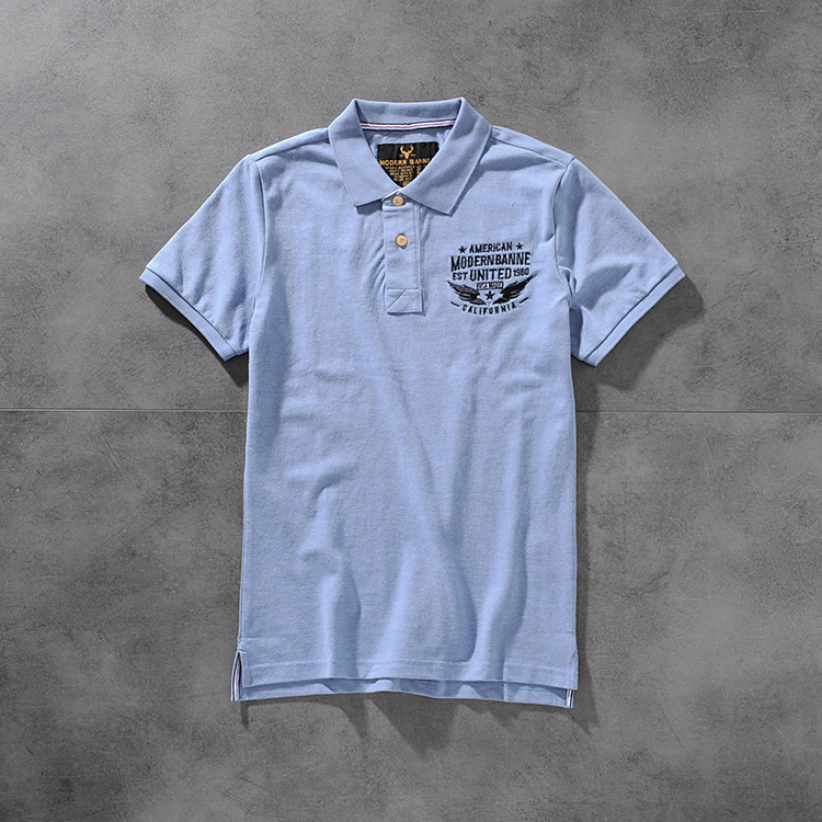 Modern banner spring/summer American click beaded cotton embroidered men's round-neck short-sleeved POLO shirt M703 3 Modern banner spring/summer American click beaded cotton embroidered men's round-neck short-sleeved POLO shirt M703 3
