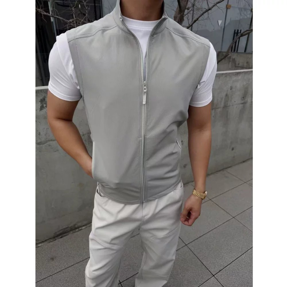 Men's Slim Fit Vest Quick Drying Breathable Sports Casual Zipper Sleeveless Top Lightweight Outdoor Summer Solid Color Stand Collar_viptrois.com