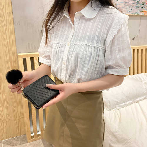 跨境女包批发ladies purses小包绣花卡包毛绒零钱包简约钱包