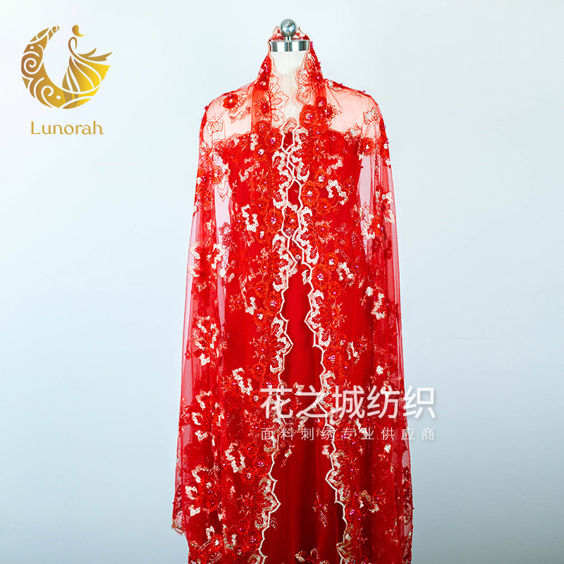 Mesh fabric mesh wedding dress gold thread fabric with rhinestone multi-color flat embroidered mesh fabric gauze embroidery fabric