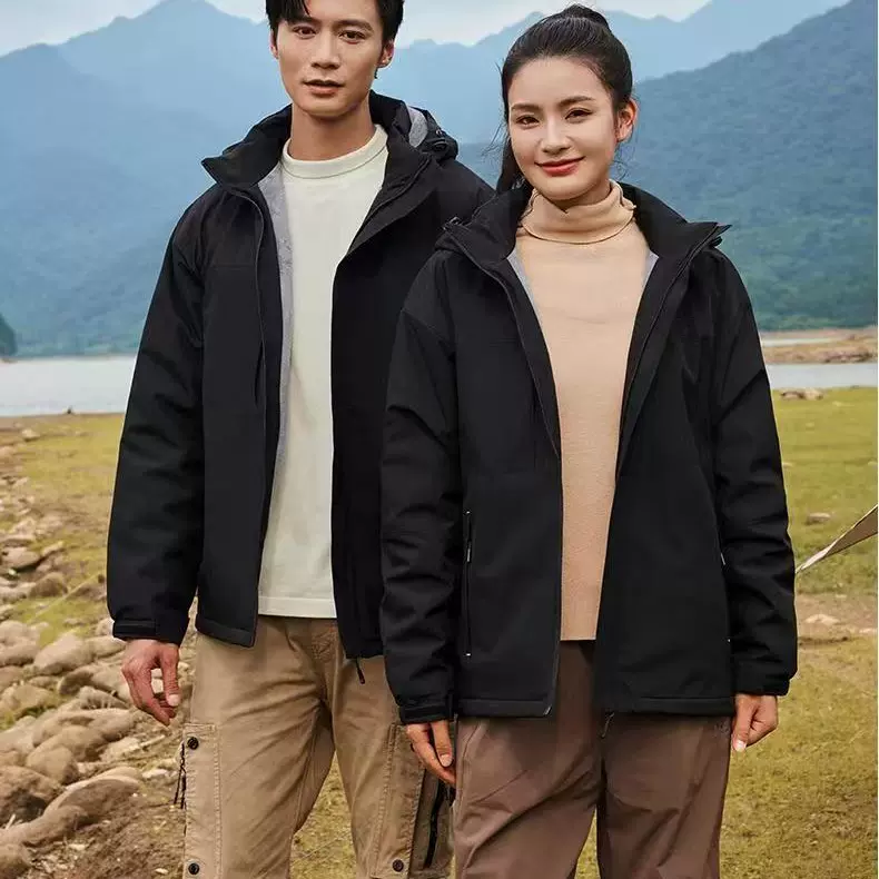 一体绒冲锋衣印字户外登山服男女秋冬防风防水加绒外套刺绣印logo