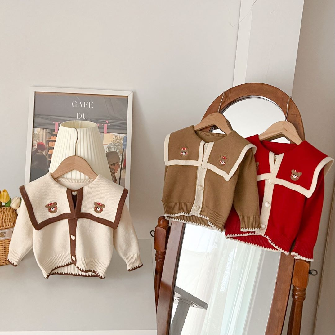 Maglione lavorato a maglia per donna, cardigan con colletto grande e cappuccio, autunno/inverno 2024, nuovo modello di orsetto carino_voghion.com