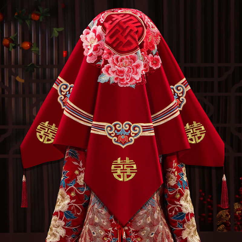 Red Veil Bride Wedding 2024 Chinese High-End Wedding Veil Dowry Xiuhe Headdress Wedding Supplies Collection