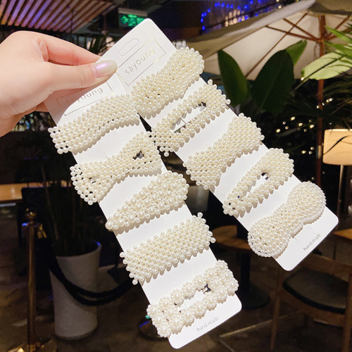 ins Internet celebrity pearl hairpin rhinestone one-word clip bangs side bb clip hair accessories wholesale korean metal hairpin women